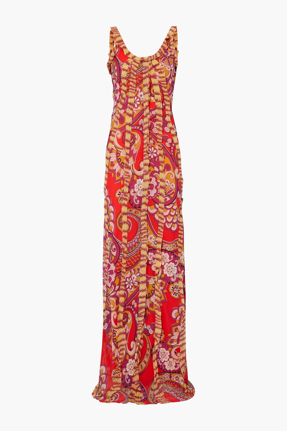 etro - open-back ruffle-trimmed printed silk-georgette gown - orange - it 48