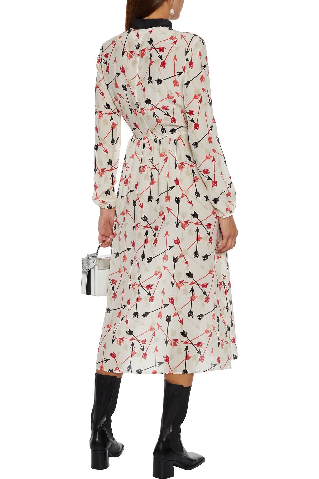 REDVALENTINO Pussy-bow printed silk crepe de chine midi dress