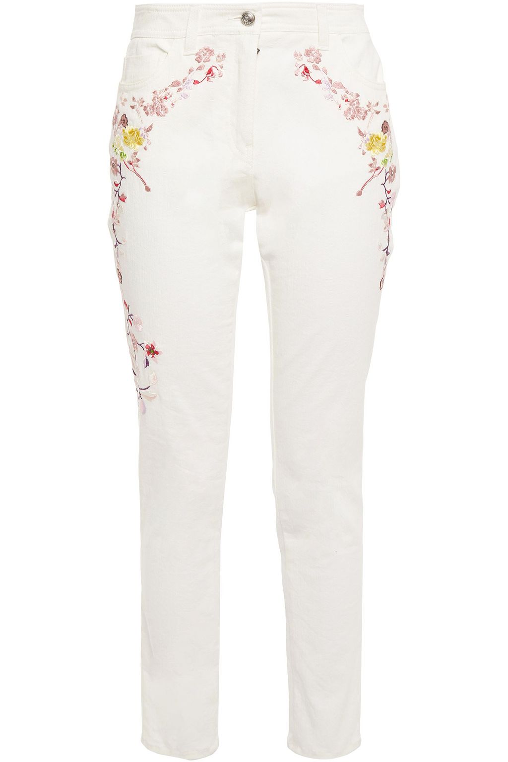 Ivory Embroidered mid-rise skinny jeans 