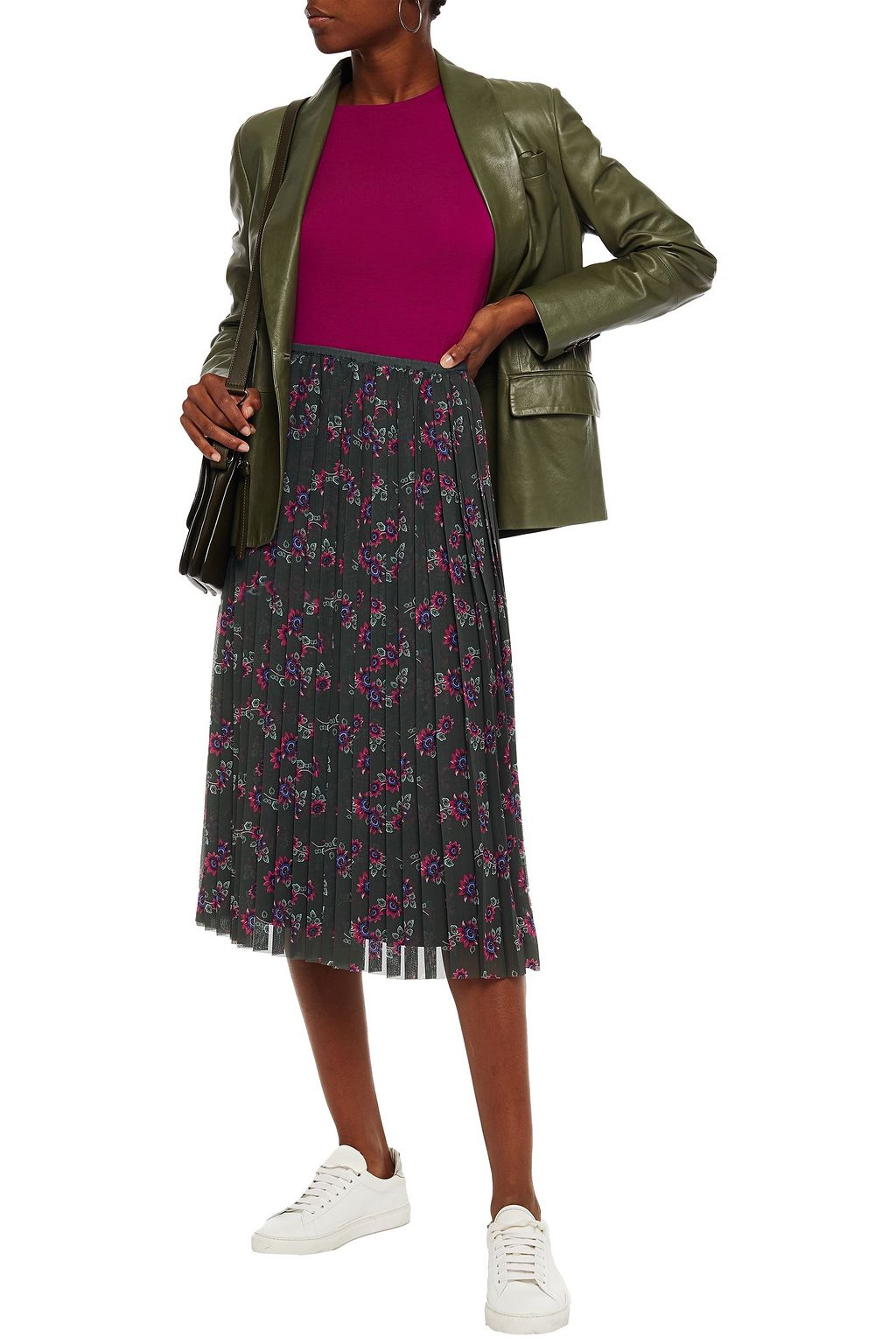 KENZO Pleated printed chiffon midi skirt