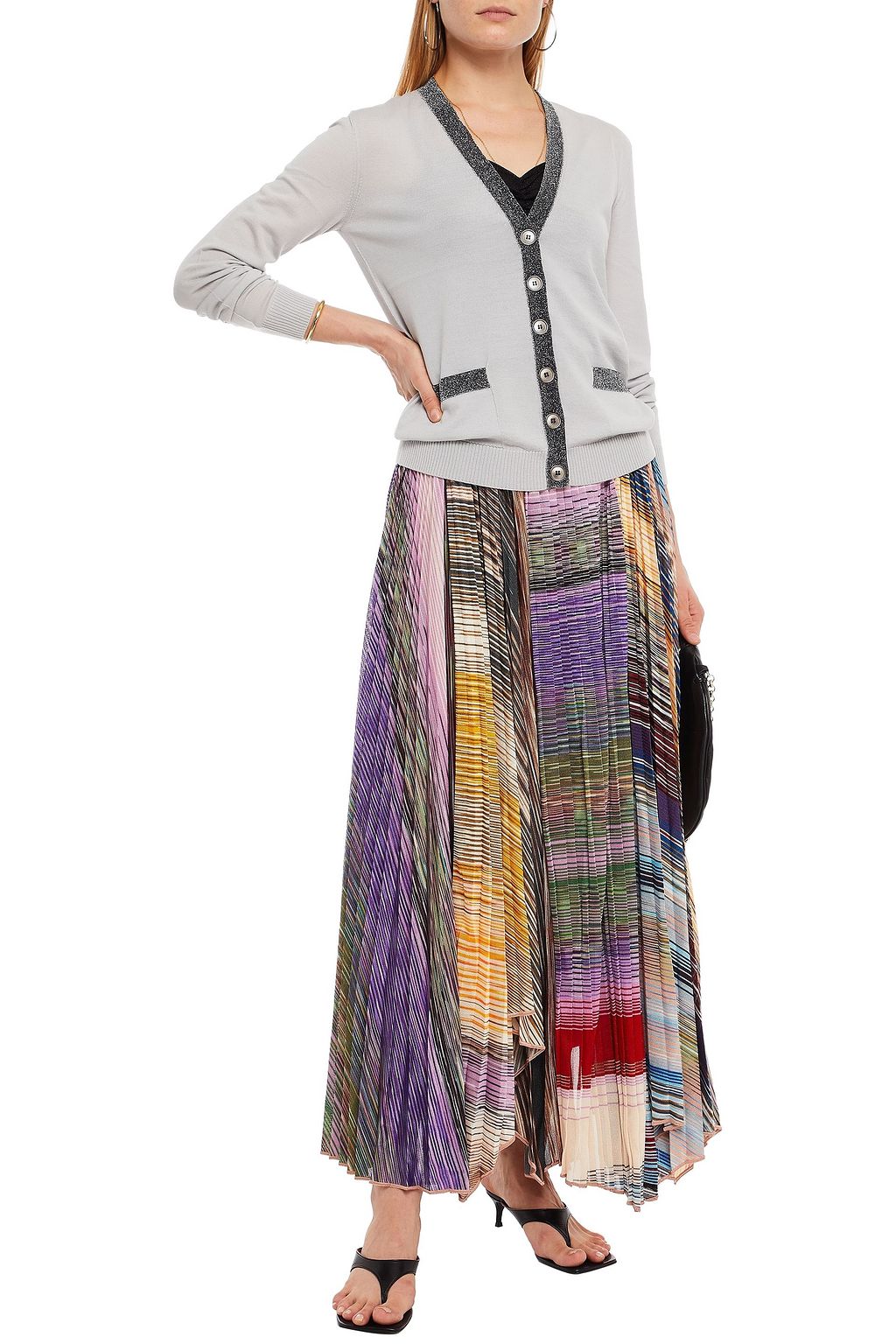 MISSONI Asymmetric pleated knitted maxi skirt