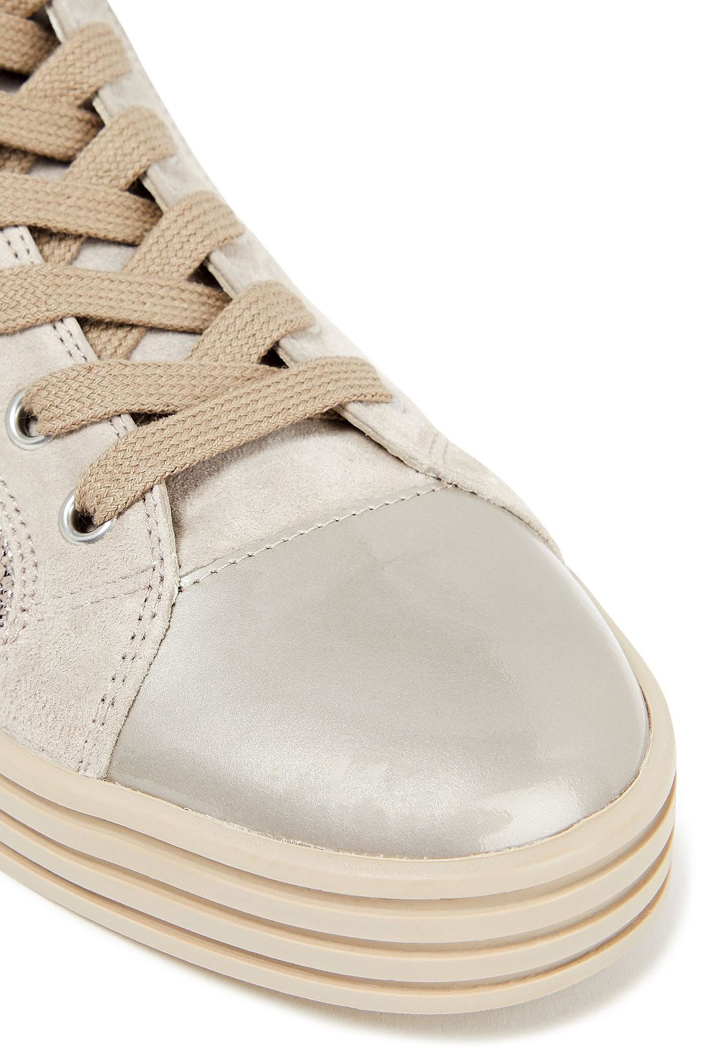 HOGAN Embellished paneled suede and leather sneakers