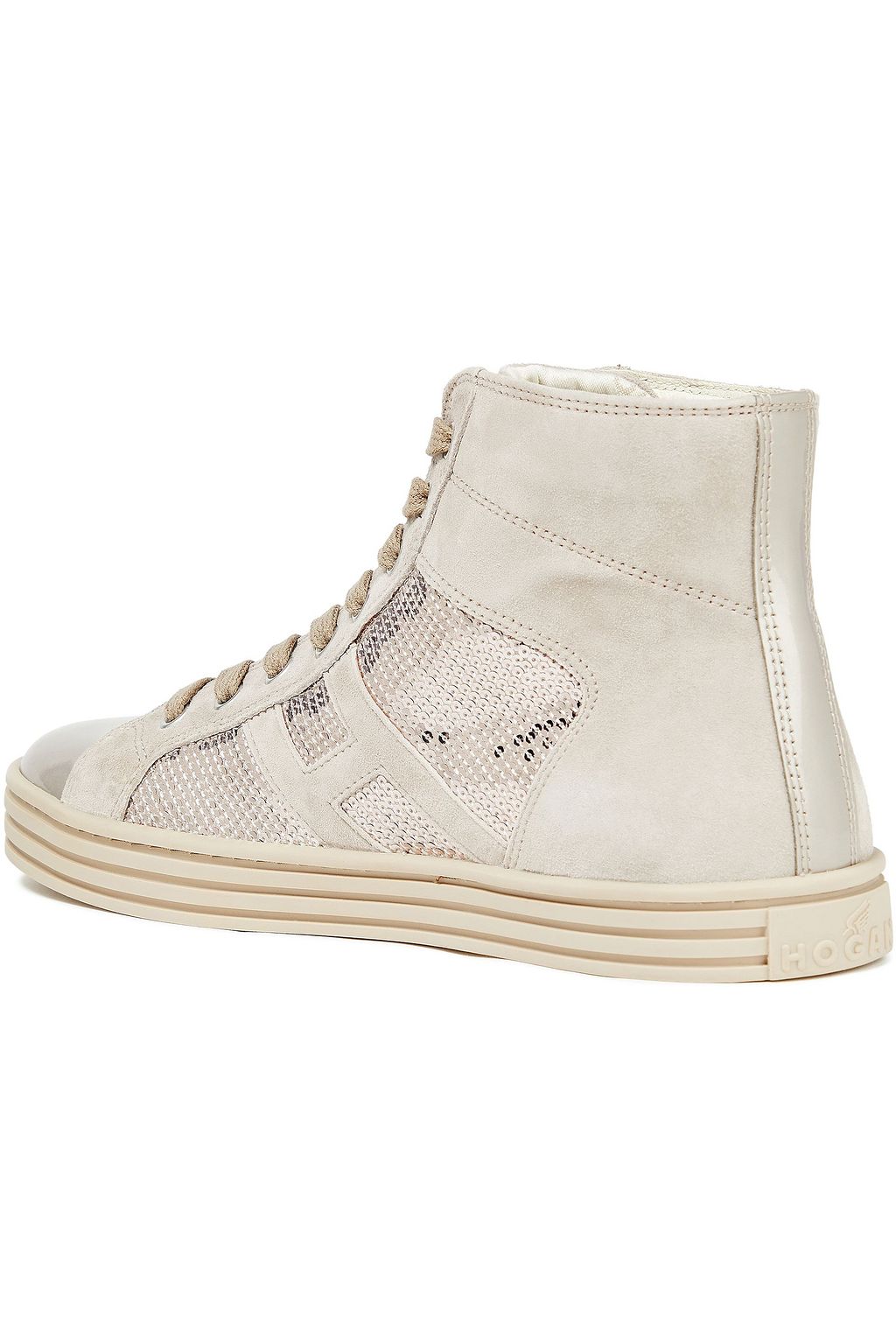 HOGAN Embellished paneled suede and leather sneakers