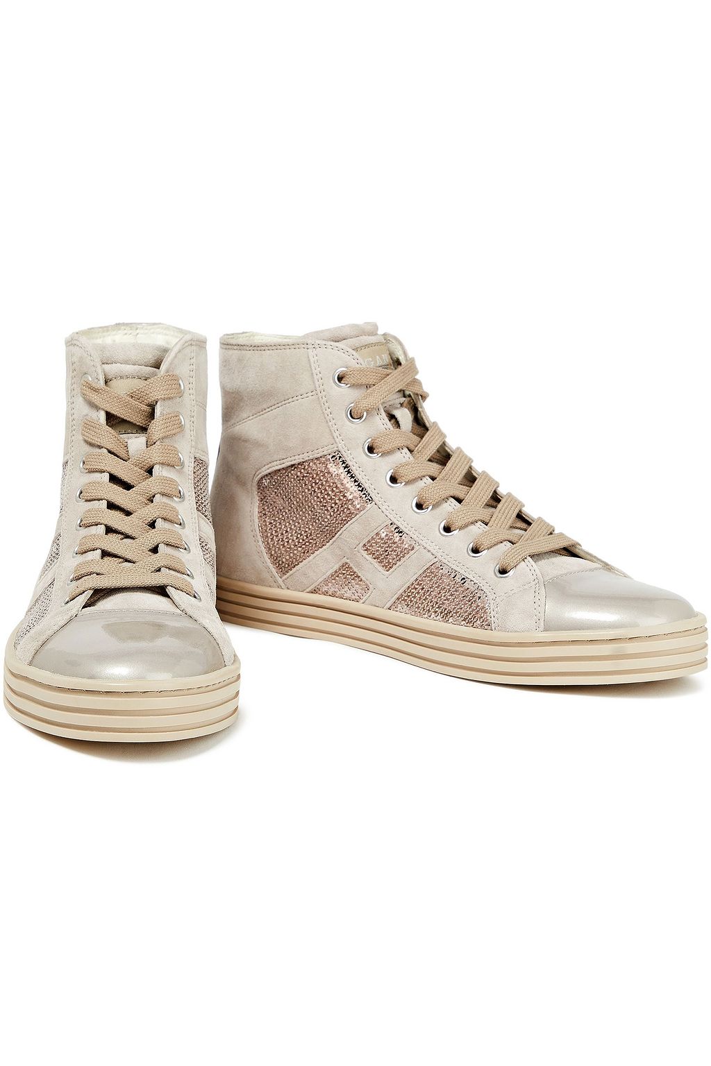 HOGAN Embellished paneled suede and leather sneakers