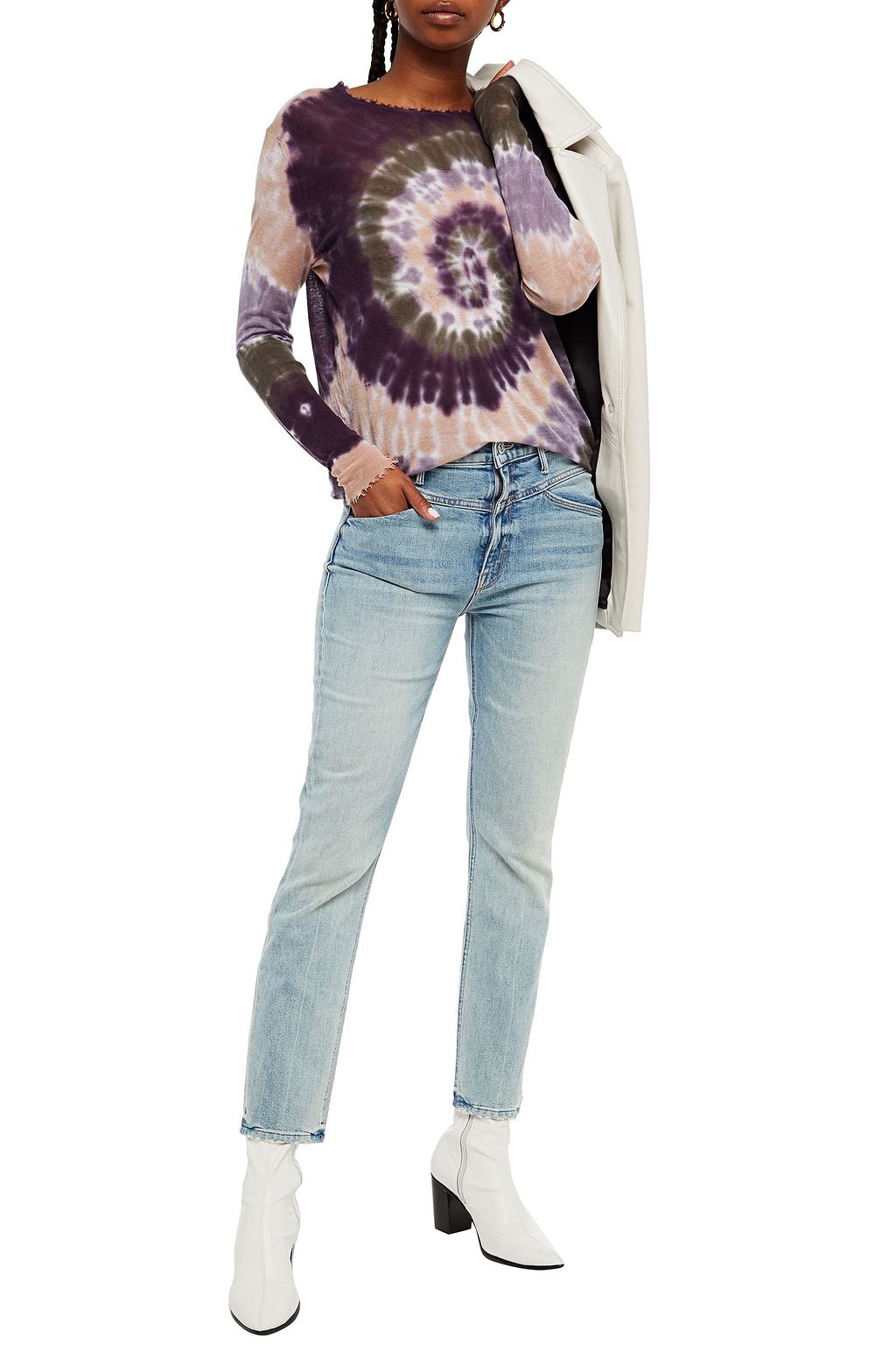 MOTHER Distressed high-rise slim-leg jeans