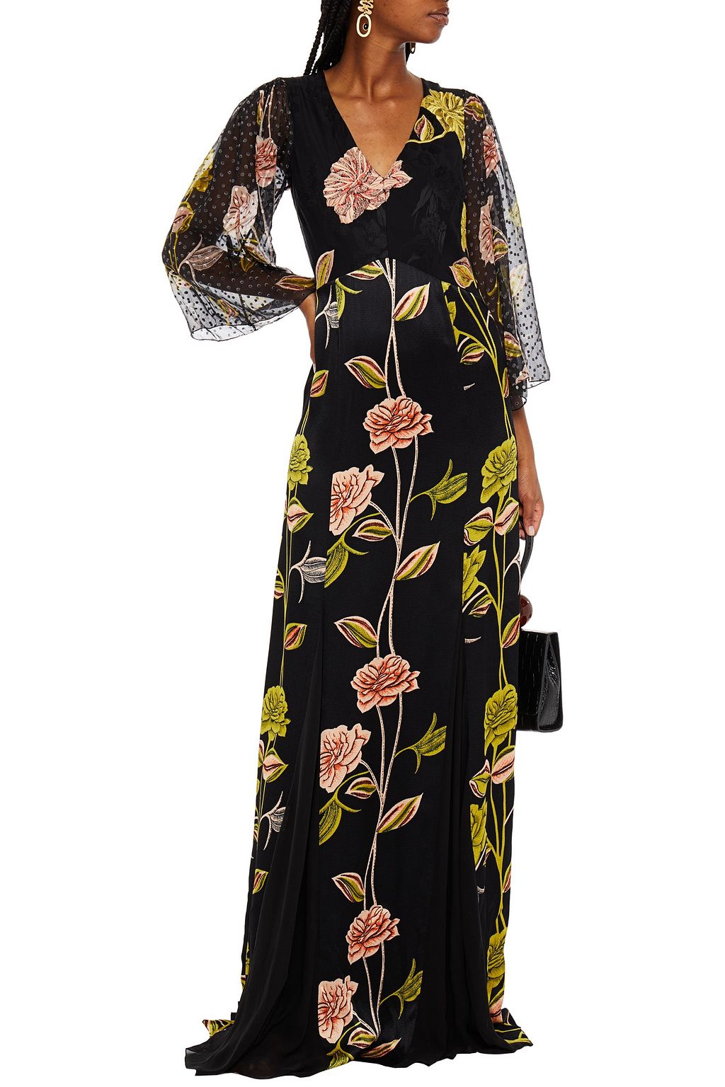 ETRO Fil coupé-paneled floral-print satin-jacquard maxi dress