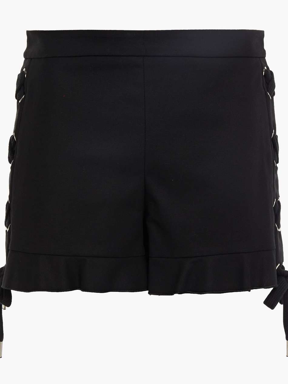 lace-up ruffled cotton-blend shorts