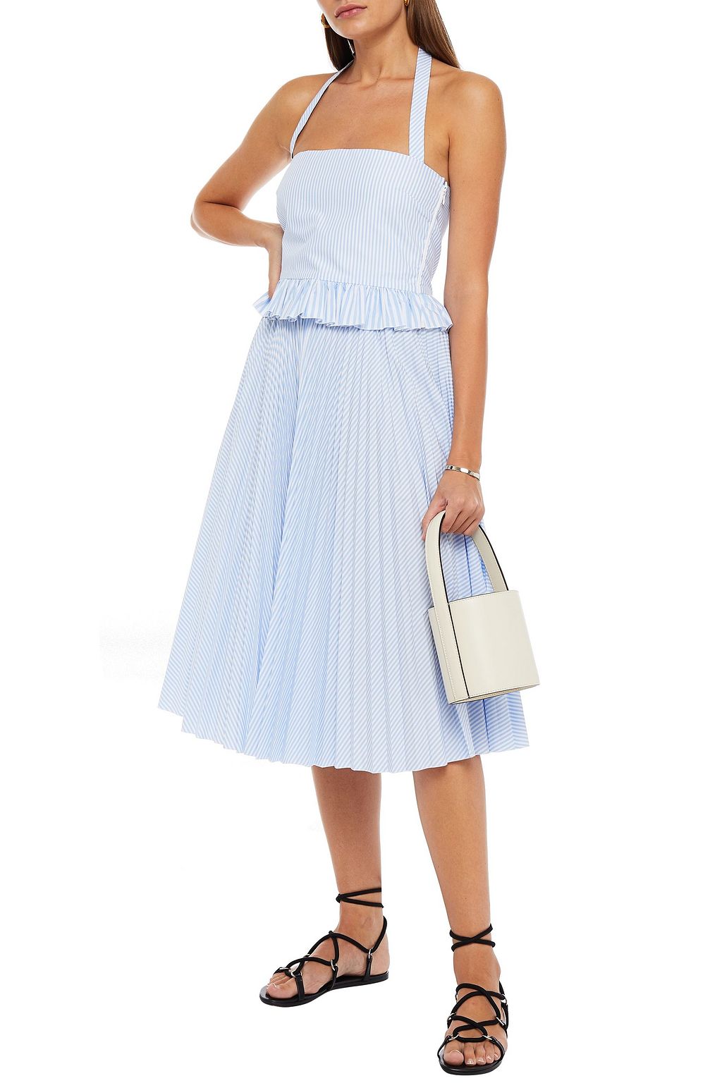 REDVALENTINO توب بحمالة عنق من البوبلين المصنوع من مزيج القطن بتصميم مخطط