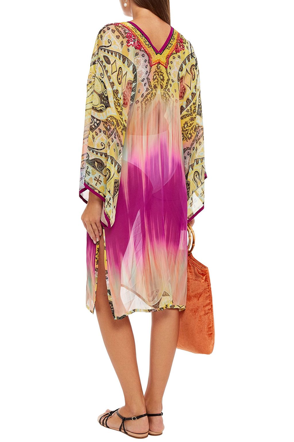 ETRO Mare embroidered printed metallic silk-georgette kaftan
