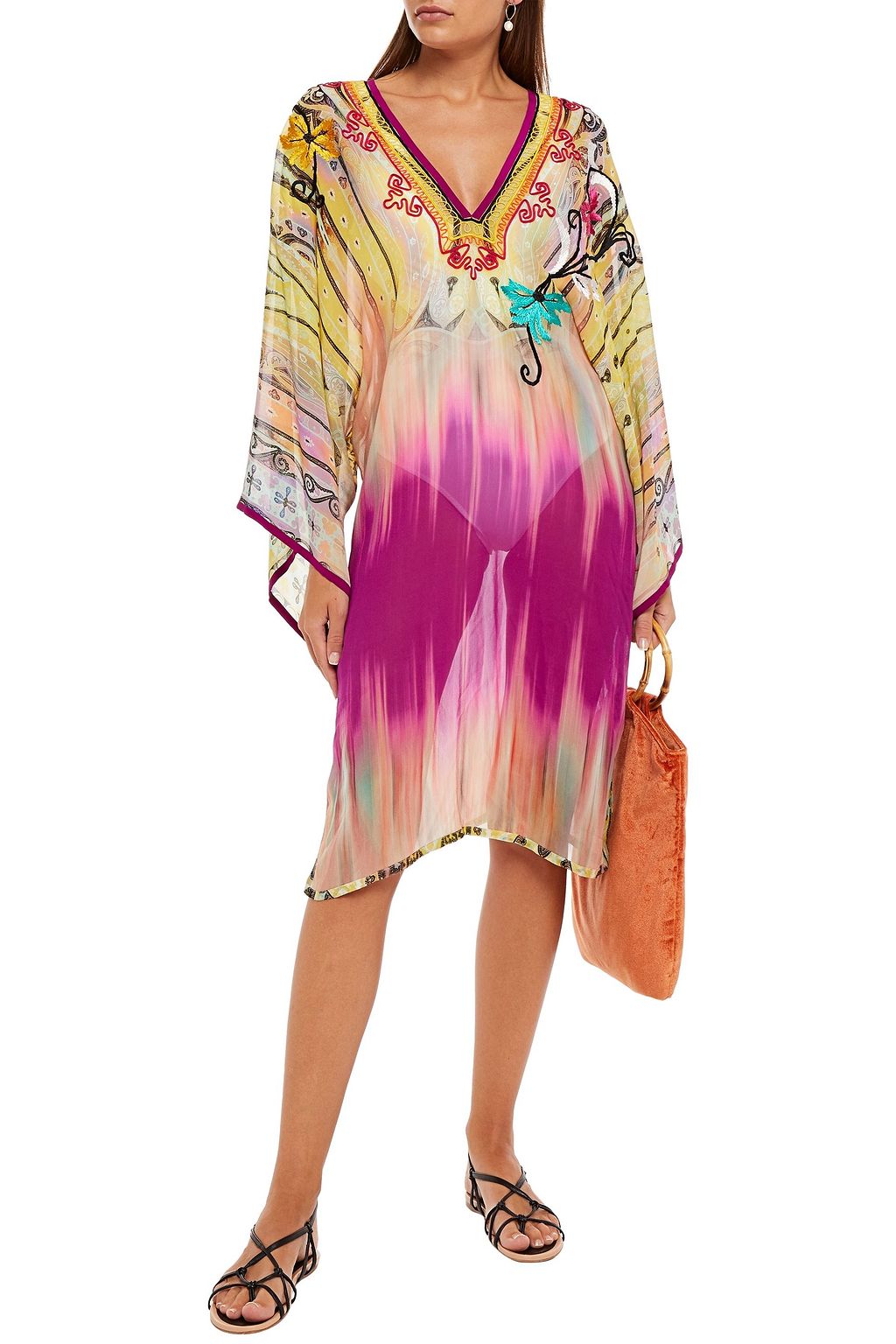 ETRO Mare embroidered printed metallic silk-georgette kaftan