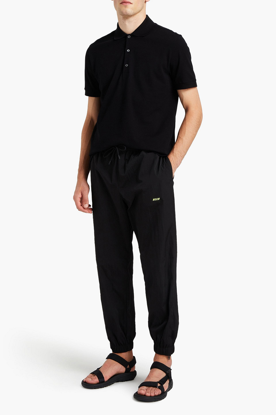 Msgm Man Tapered Printed Crinkled Shell Trousers In Black