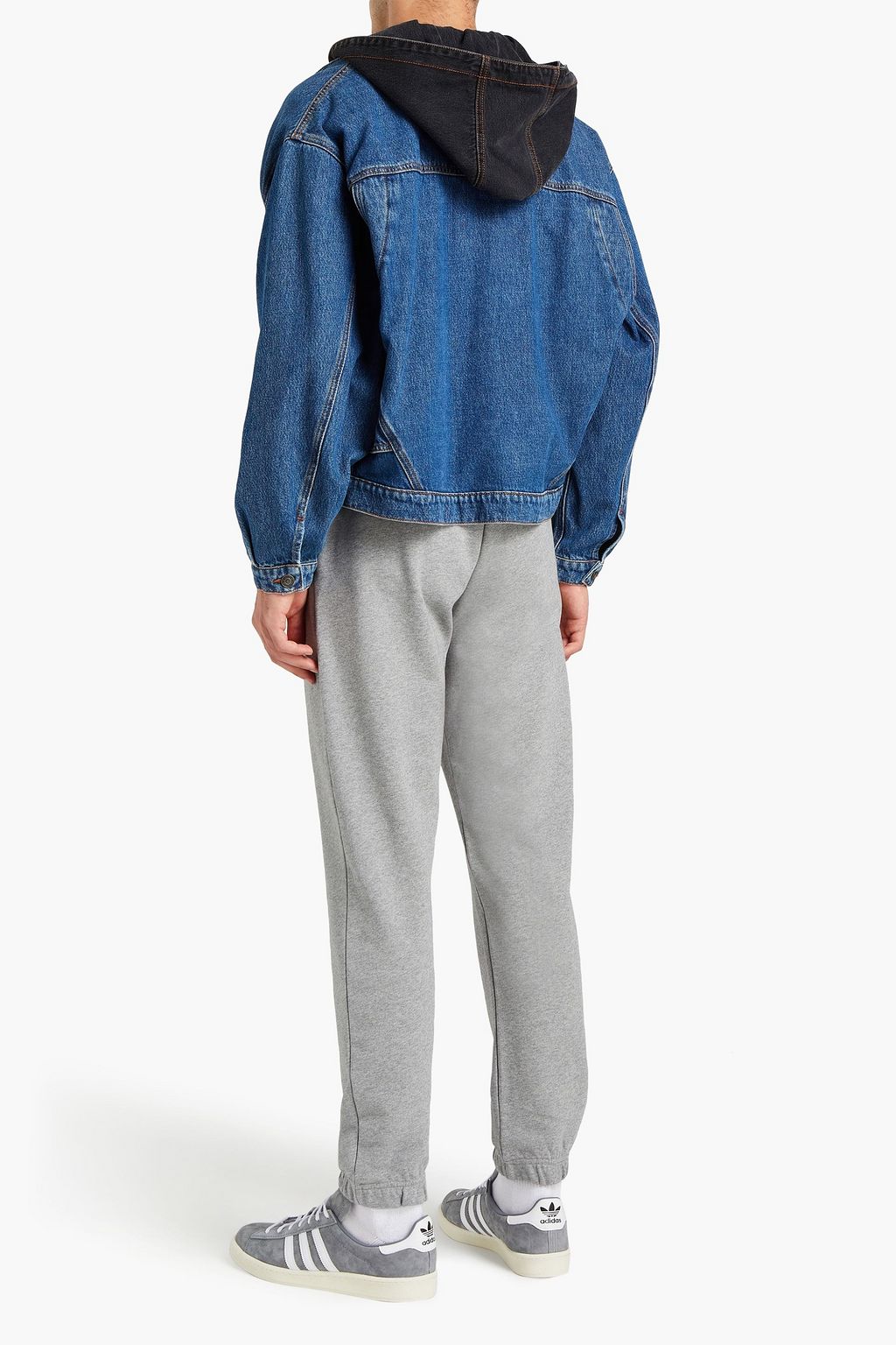 MSGM Logo-embroidered two-tone denim hooded jacket