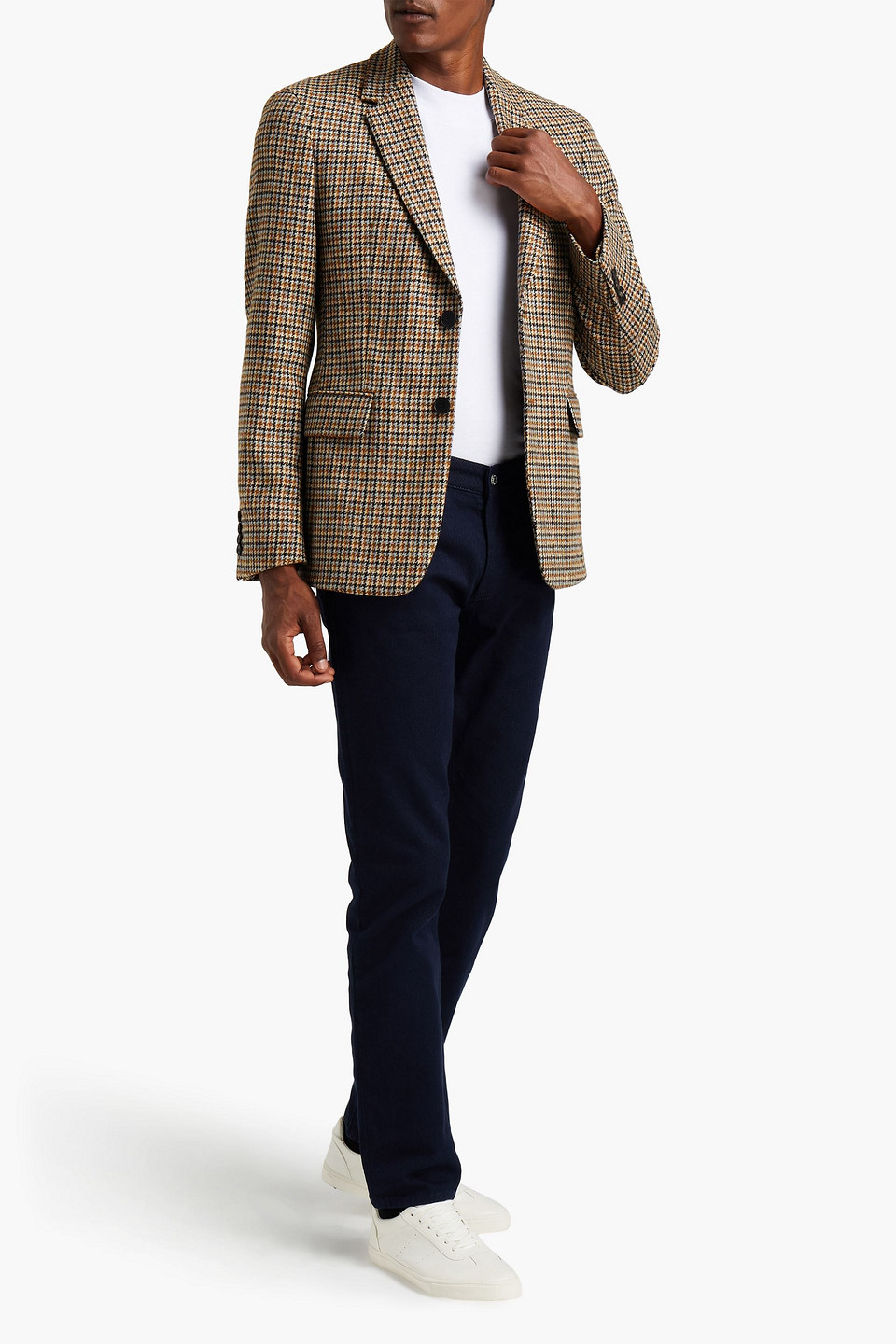 Sandro Man Fox Slim-fit Houndstooth Wool Blazer In Light Brown