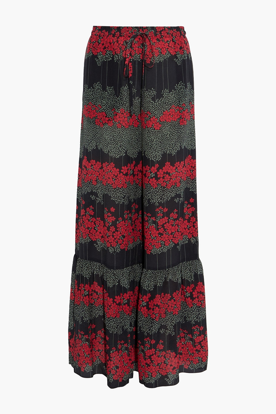 redvalentino - floral-print silk-georgette flared pants - black - it 40