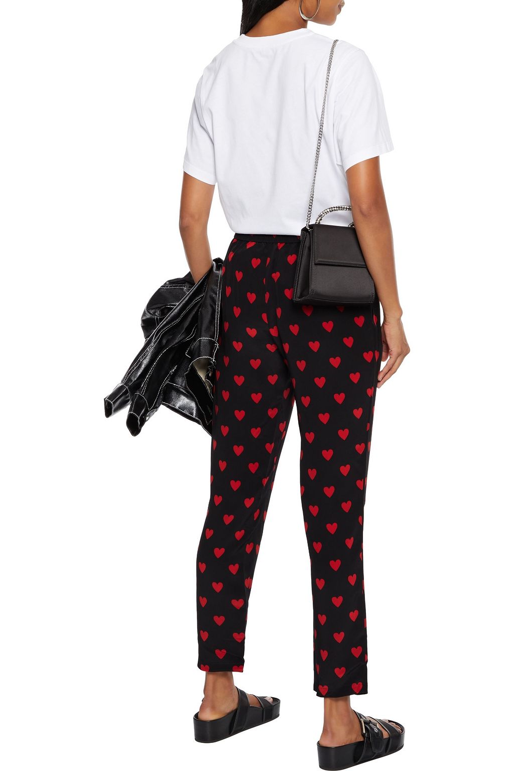 REDVALENTINO Cropped printed silk crepe de chine track pants