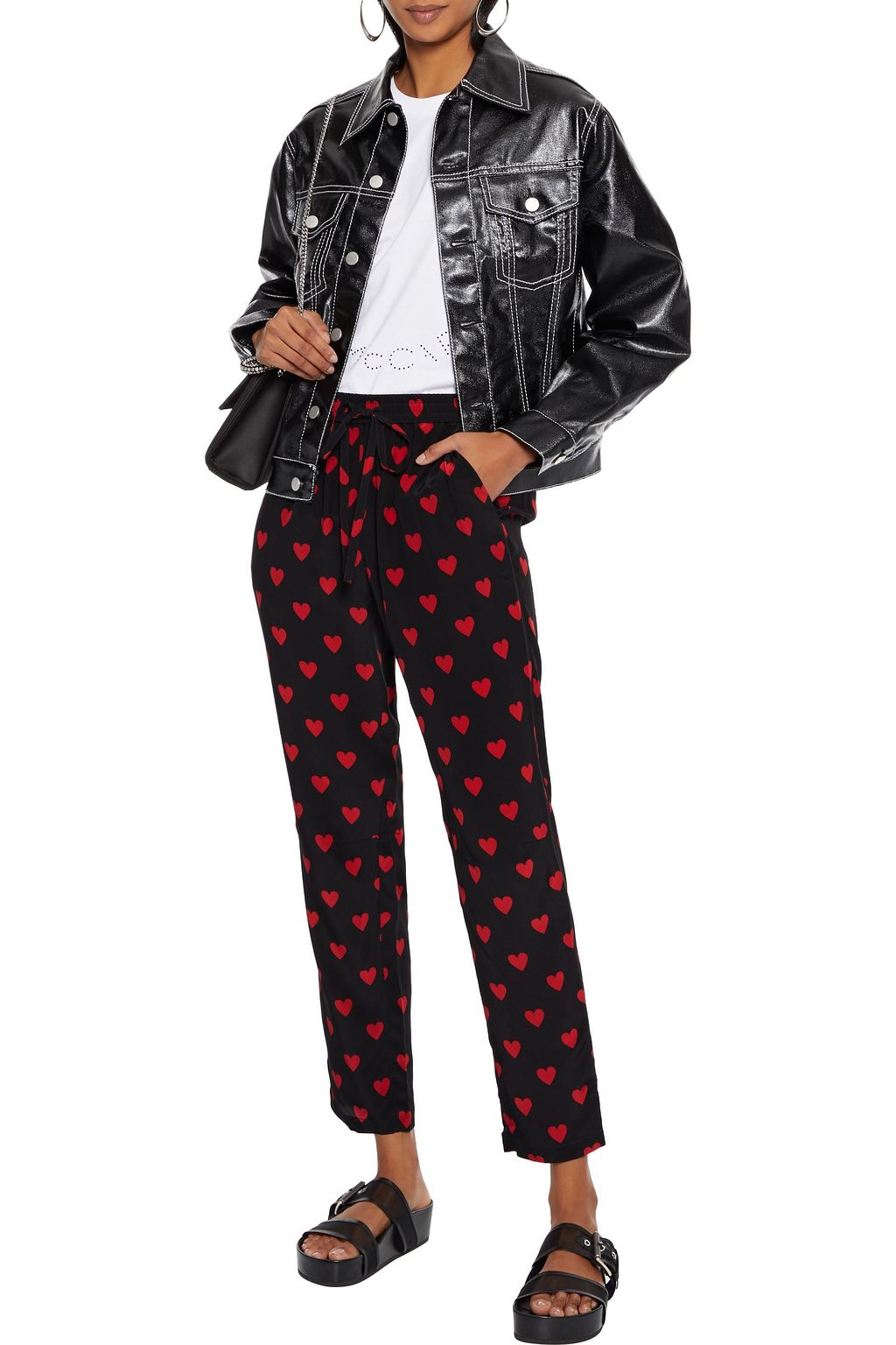 REDVALENTINO Cropped printed silk crepe de chine track pants