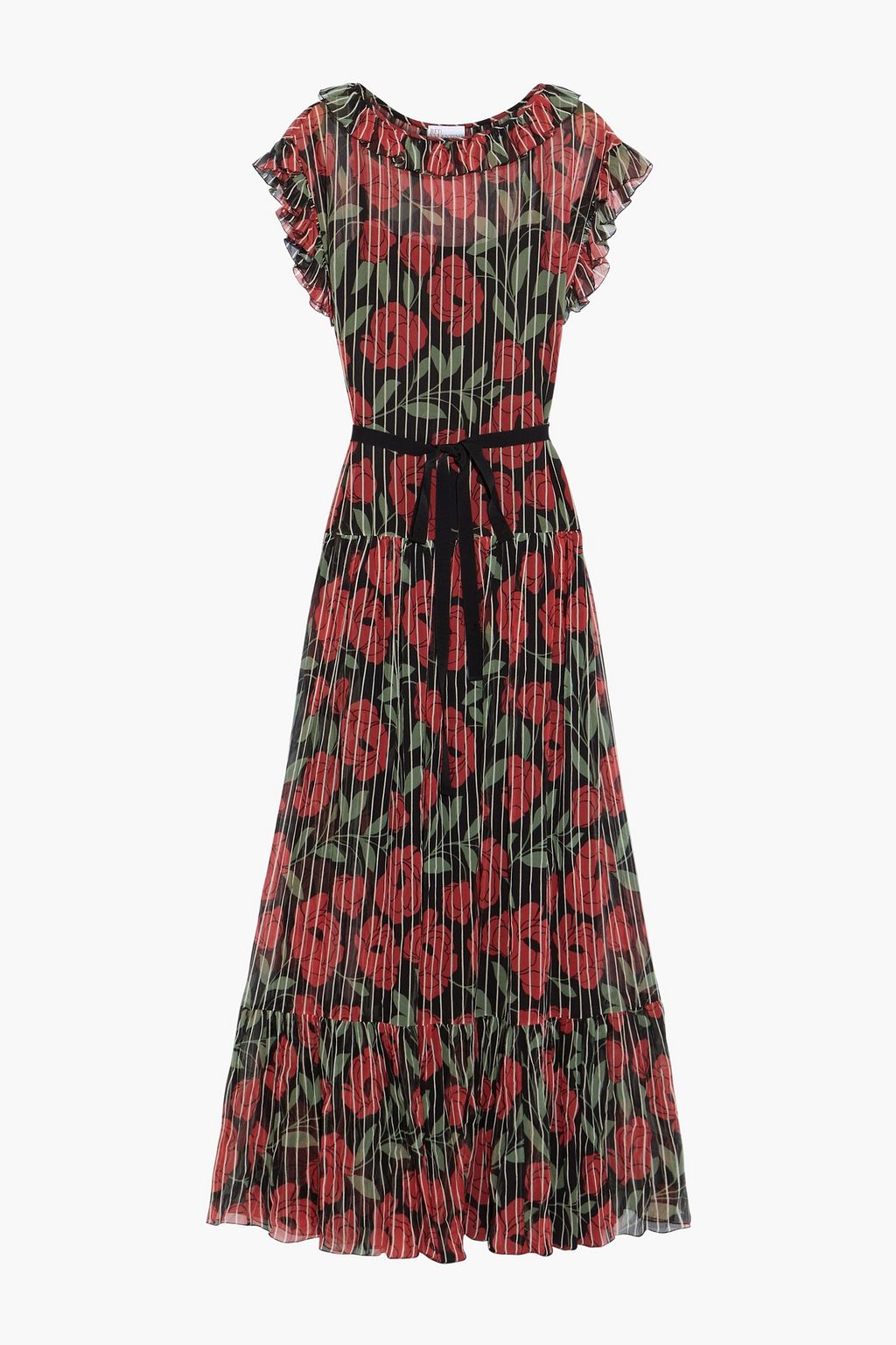 REDVALENTINO Tiered belted floral print silk georgette maxi dress
