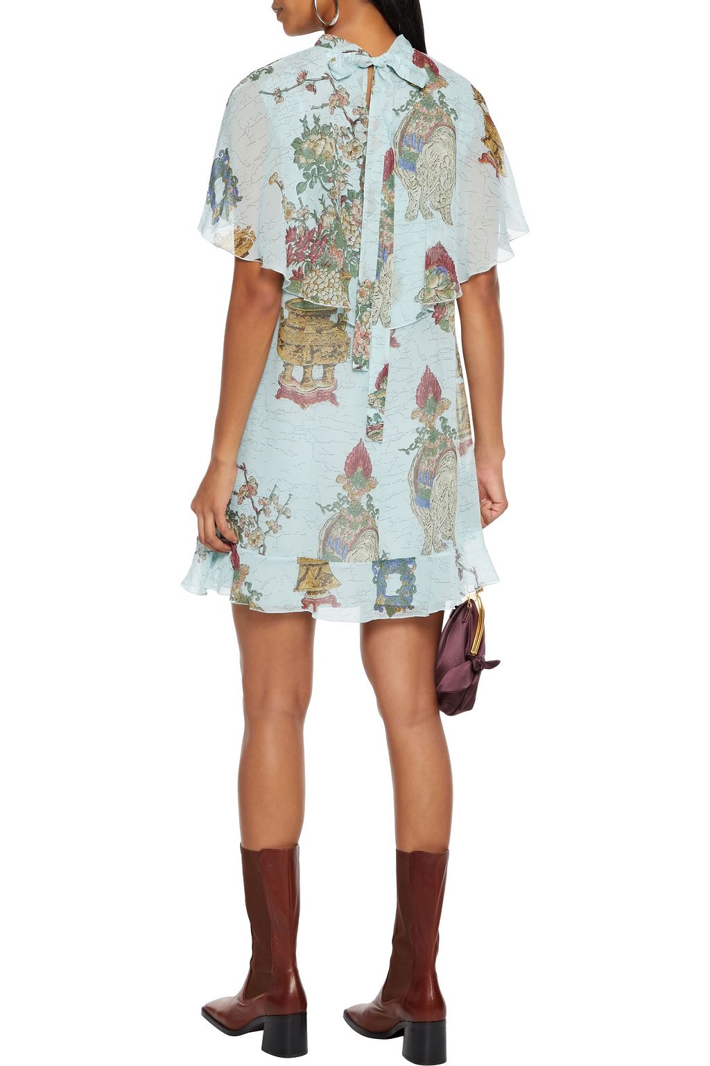 REDVALENTINO Cape-effect printed silk-chiffon mini dress