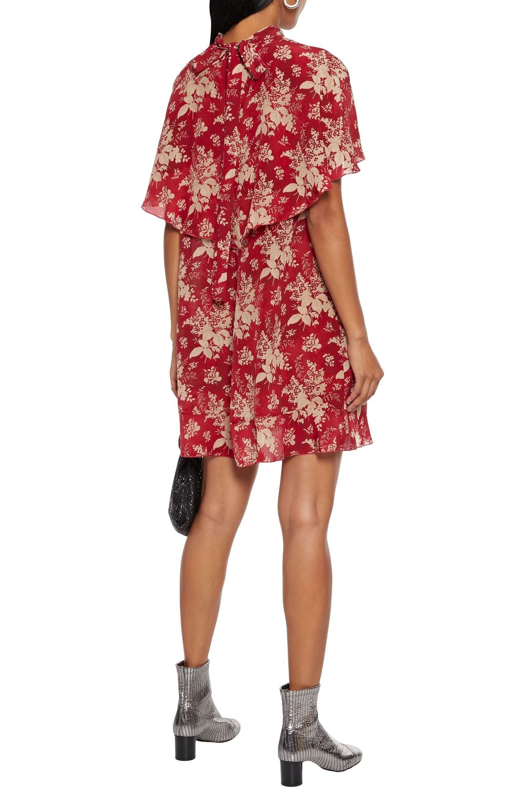 REDVALENTINO Cape-effect floral-print silk crepe de chine mini dress