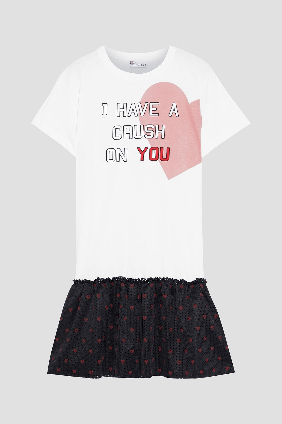 redvalentino - ruffled mesh-paneled printed cotton-jersey mini dress - white - m