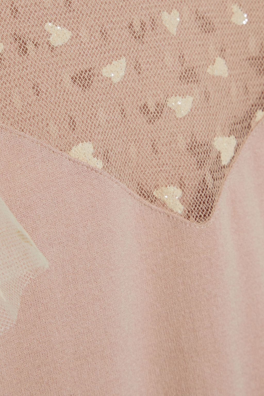 REDVALENTINO فستان قصير من قماش بونتي مع أجزاء من التول مزين بحلى متلألئة وبحزام