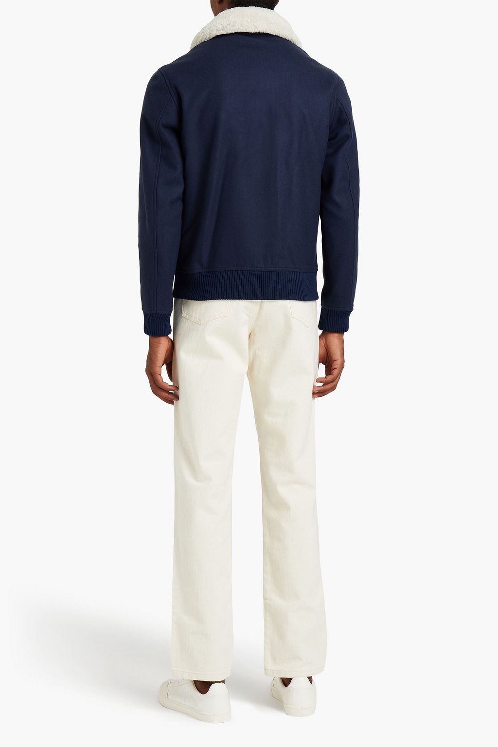 SANDRO Aviator shearling-trimmed wool-blend felt jacket