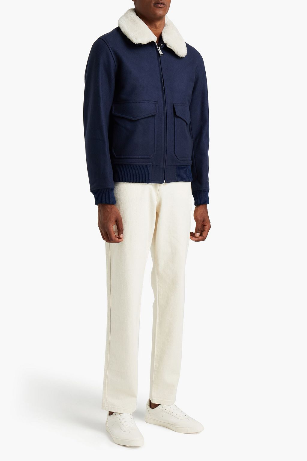 SANDRO Aviator shearling-trimmed wool-blend felt jacket