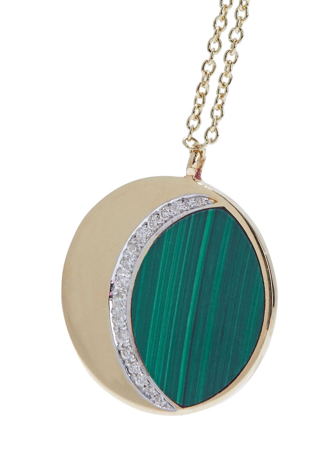 PAMELA LOVE Moon Phase 18-karat gold, diamond and malachite necklace