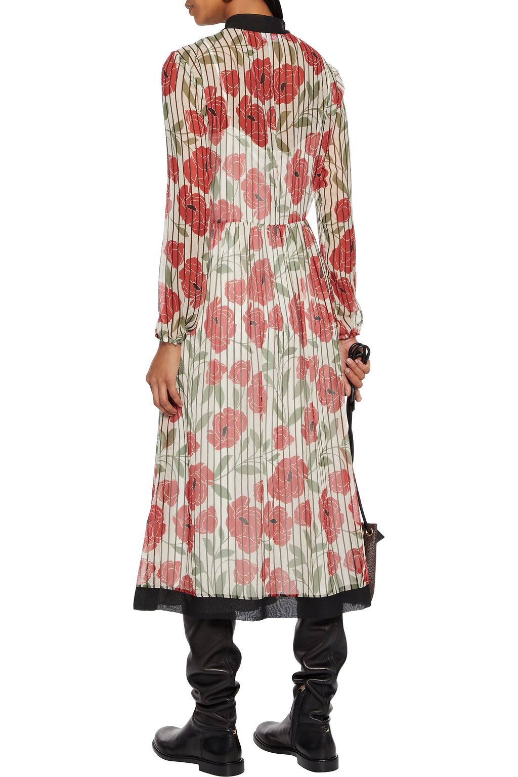 REDVALENTINO Pussy-bow floral-print georgette midi dress