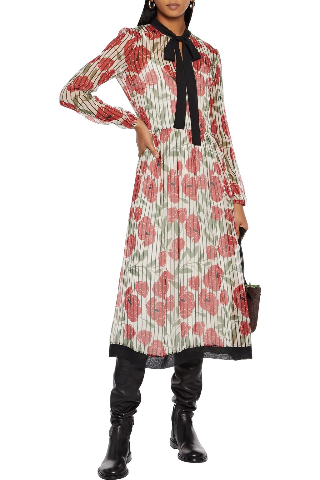 REDVALENTINO Pussy-bow floral-print georgette midi dress