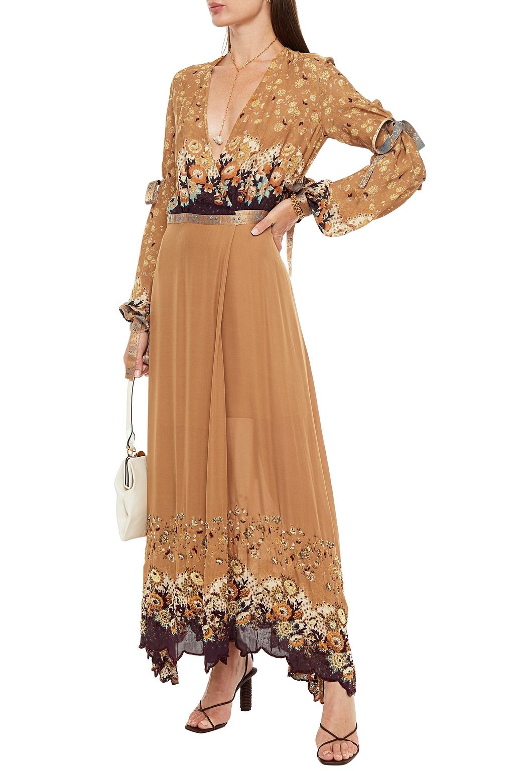 ETRO Bead-embellished floral-print silk crepe de chine maxi wrap dress