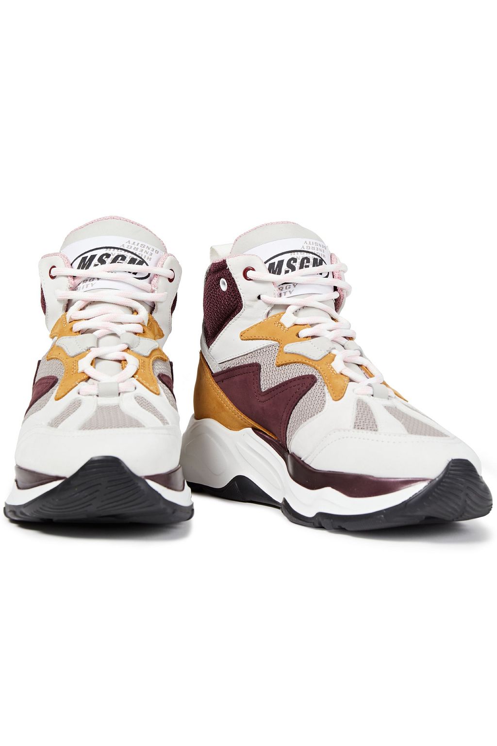 MSGM Paneled suede and mesh high-top sneakers
