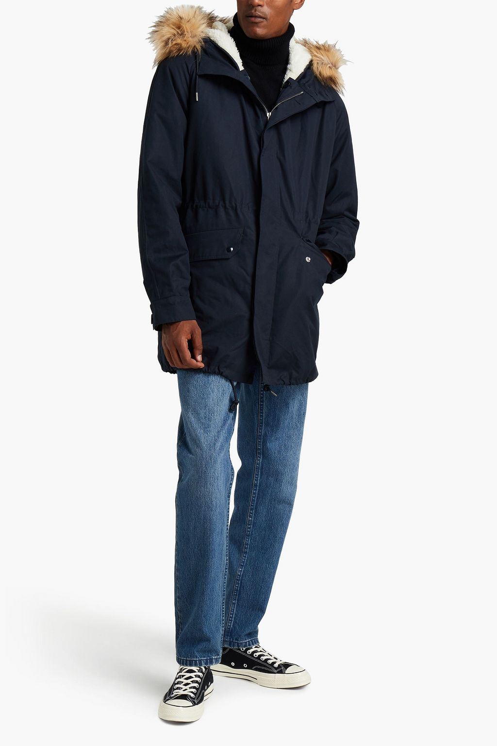 SANDRO Faux fur-trimmed cotton parka