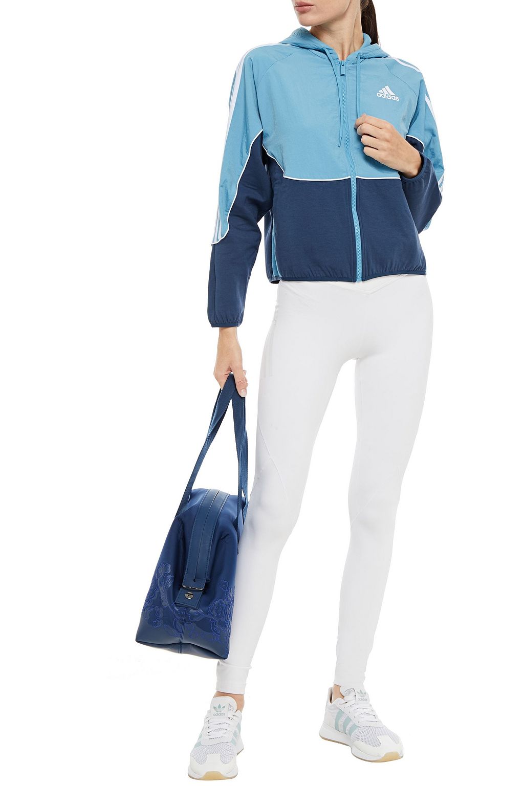 ADIDAS Shell-paneled printed jersey hoodie