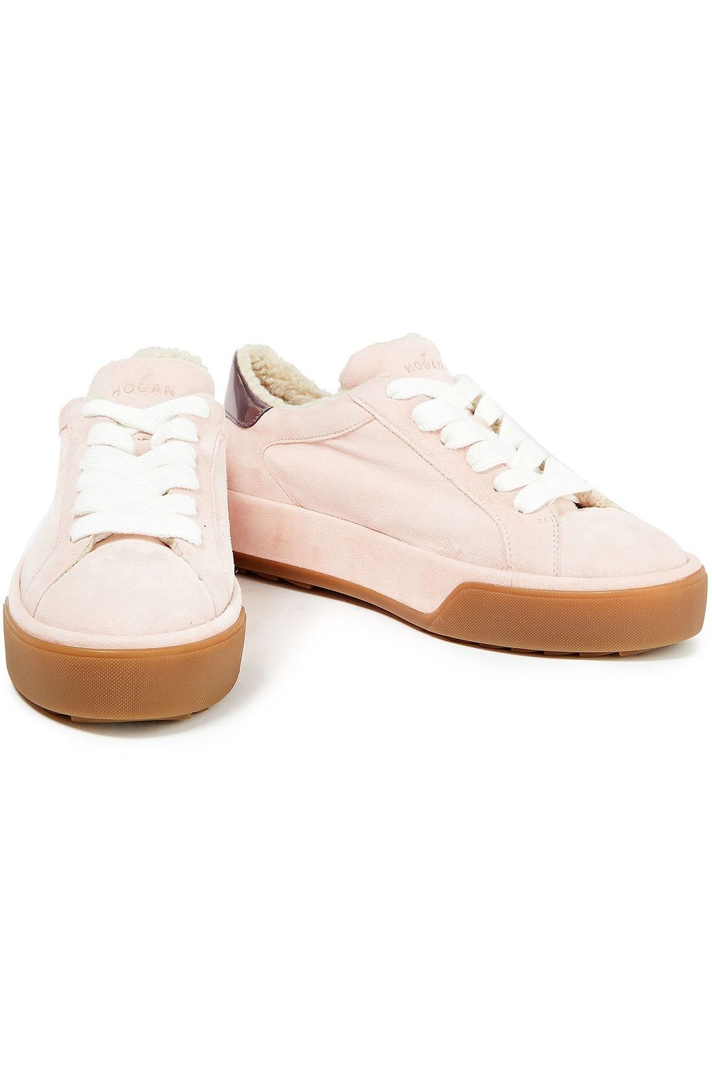 HOGAN Metallic leather-trimmed suede sneakers