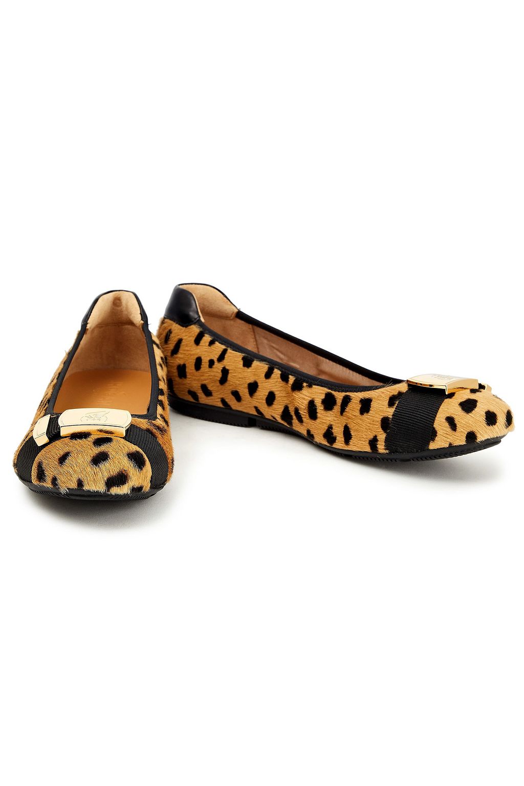 HOGAN Embellished leopard-print calf hair ballet flats