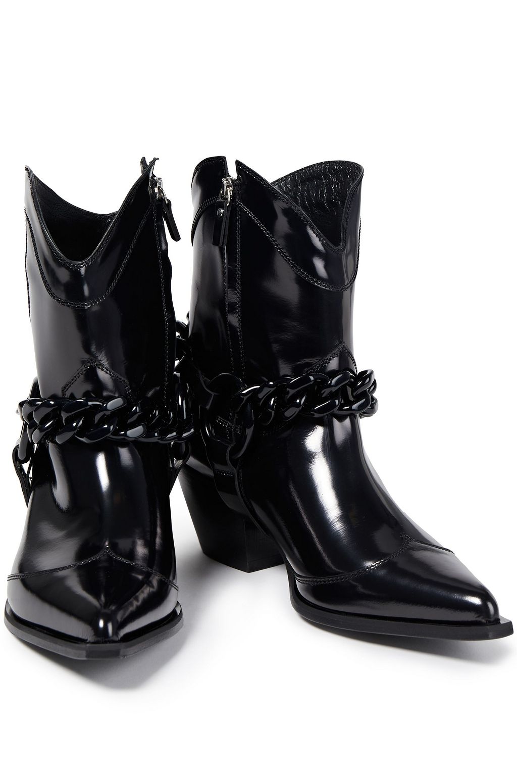 MSGM Chain-trimmed glossed leather ankle boots