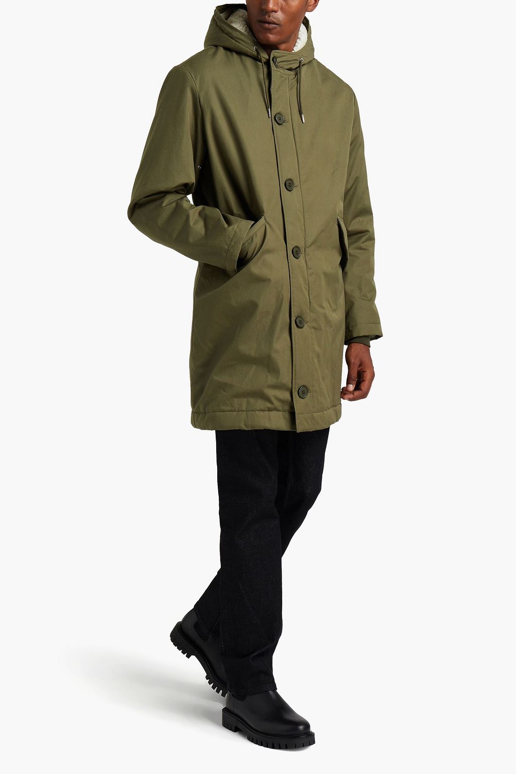 SANDRO Minimal faux shearling-lined cotton parka