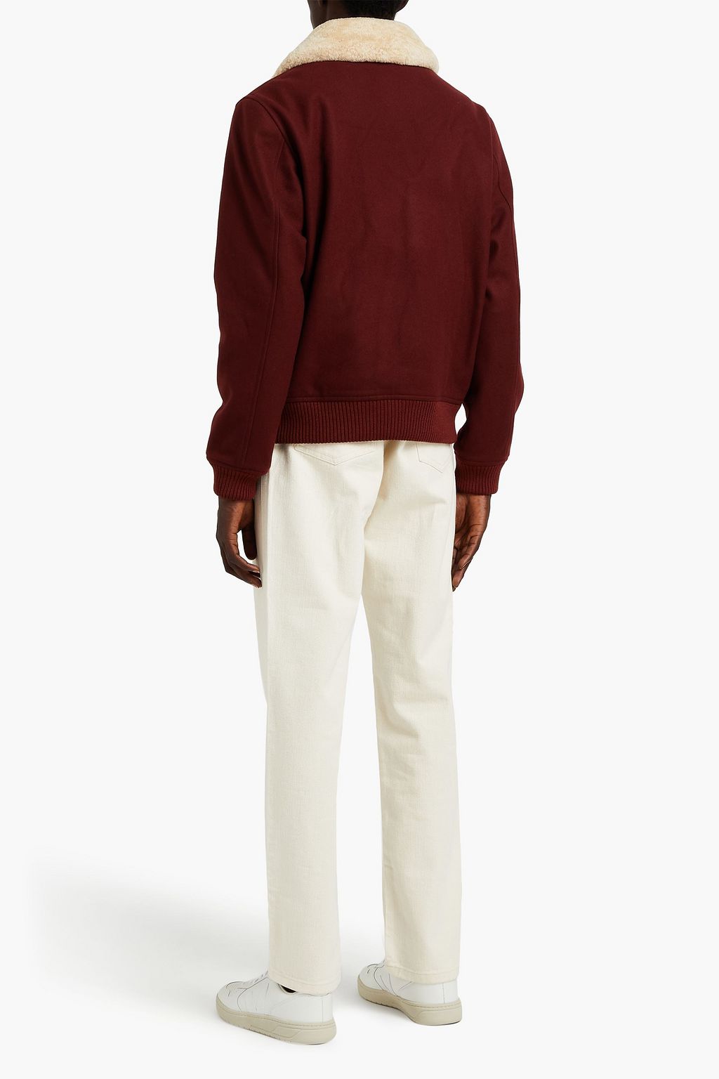 SANDRO Aviator shearling-trimmed wool-blend felt jacket