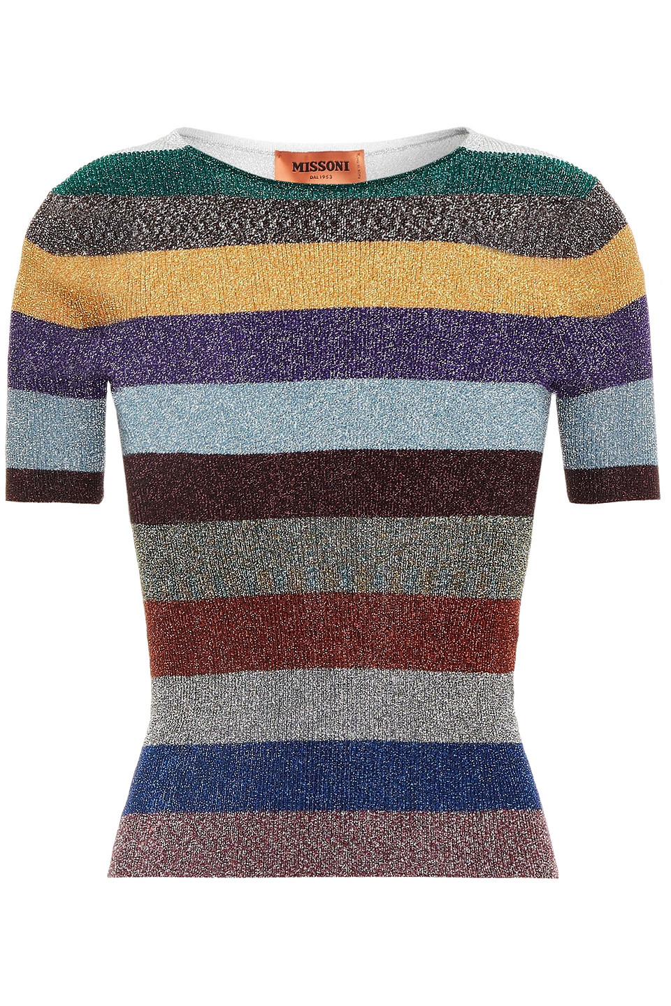 Missoni Woman Metallic Striped Ribbed-knit Top Violet Size 36