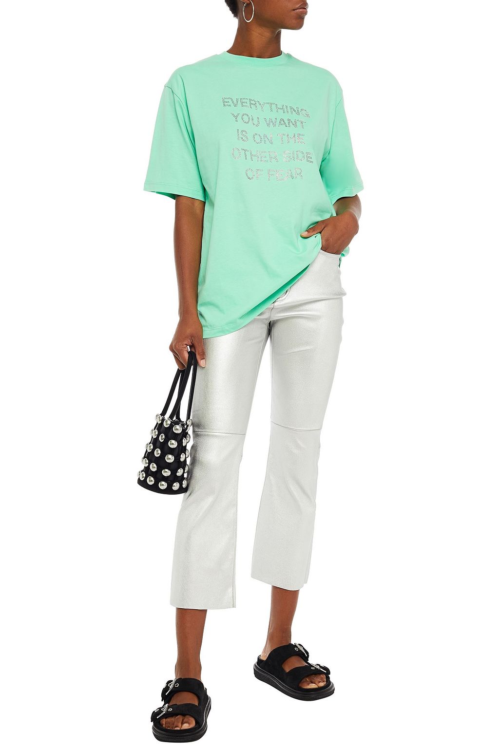 MSGM Crystal-embellished cotton-jersey T-shirt