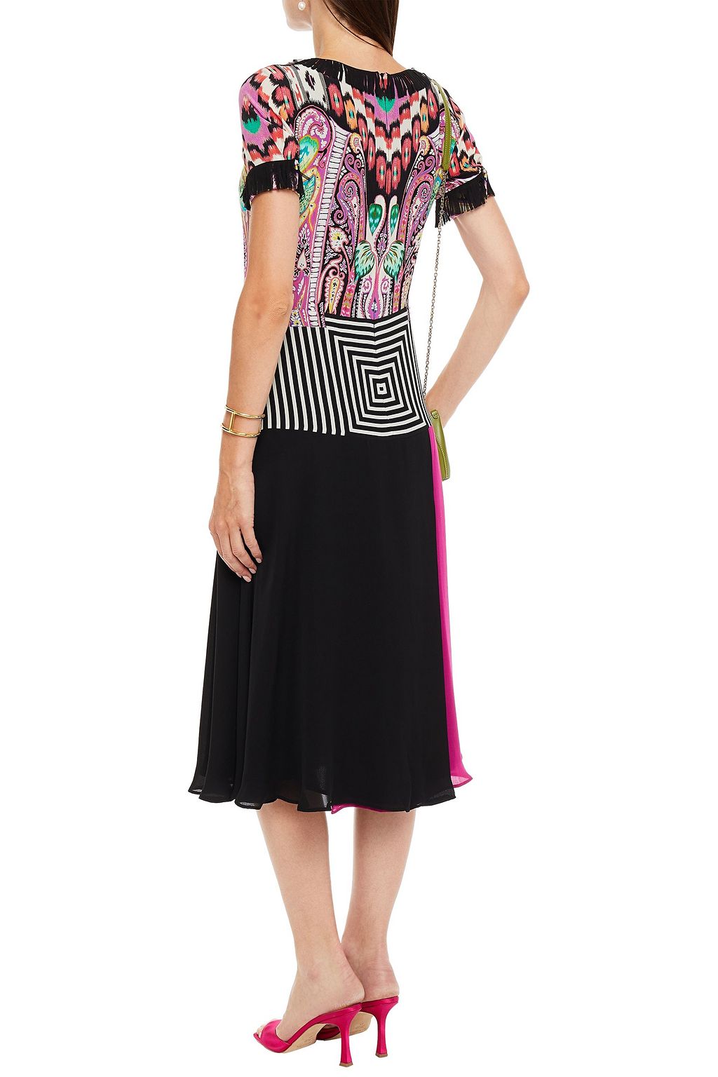 ETRO Fringed printed silk crepe de chine midi dress