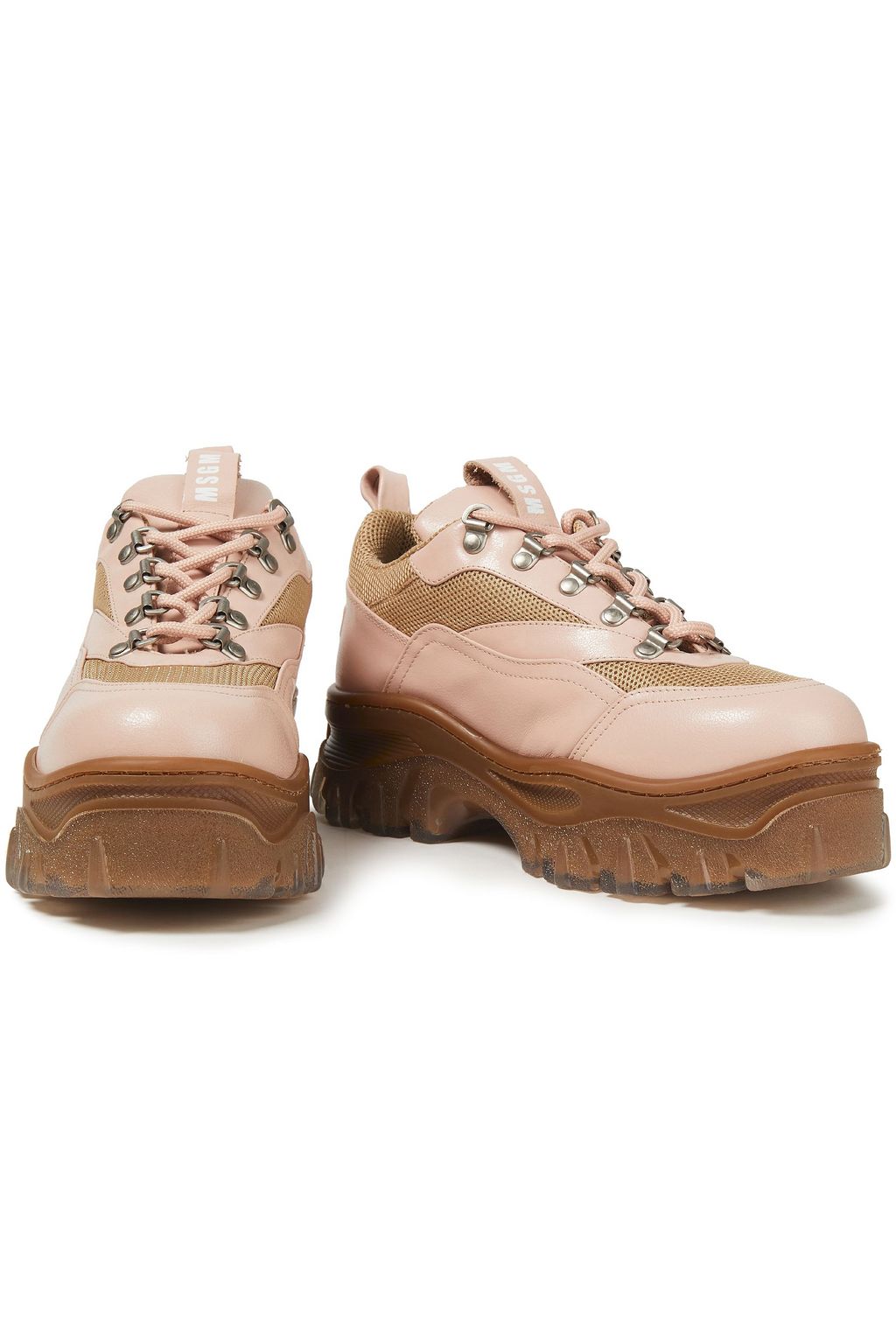 MSGM Mesh-paneled leather sneakers