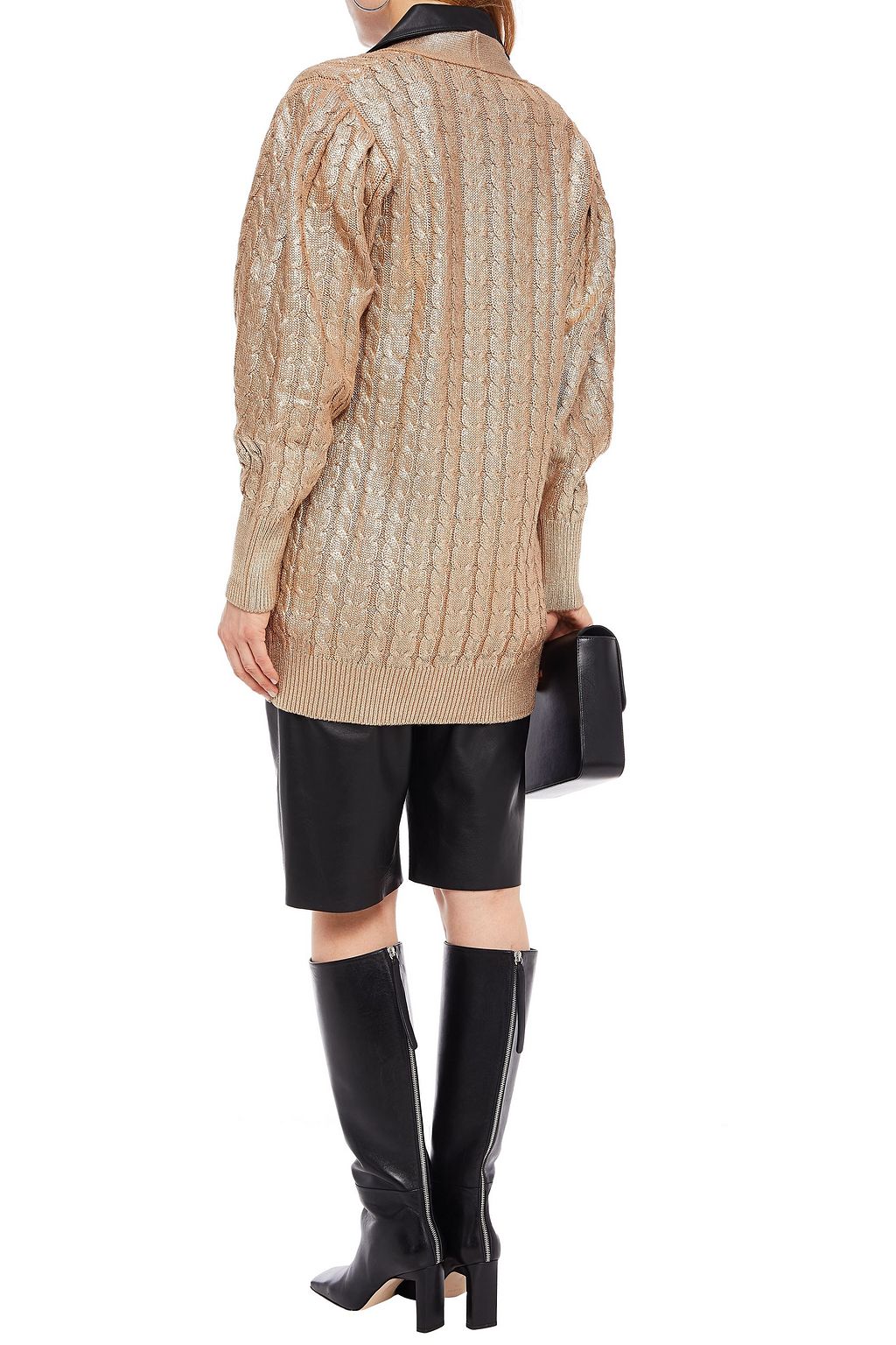 MSGM Coated metallic cable-knit wool-blend cardigan