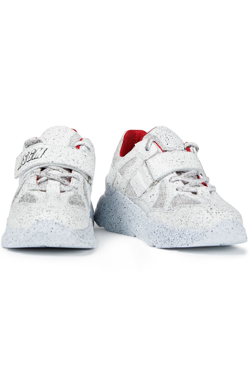 MSGM Mesh-paneled printed leather sneakers