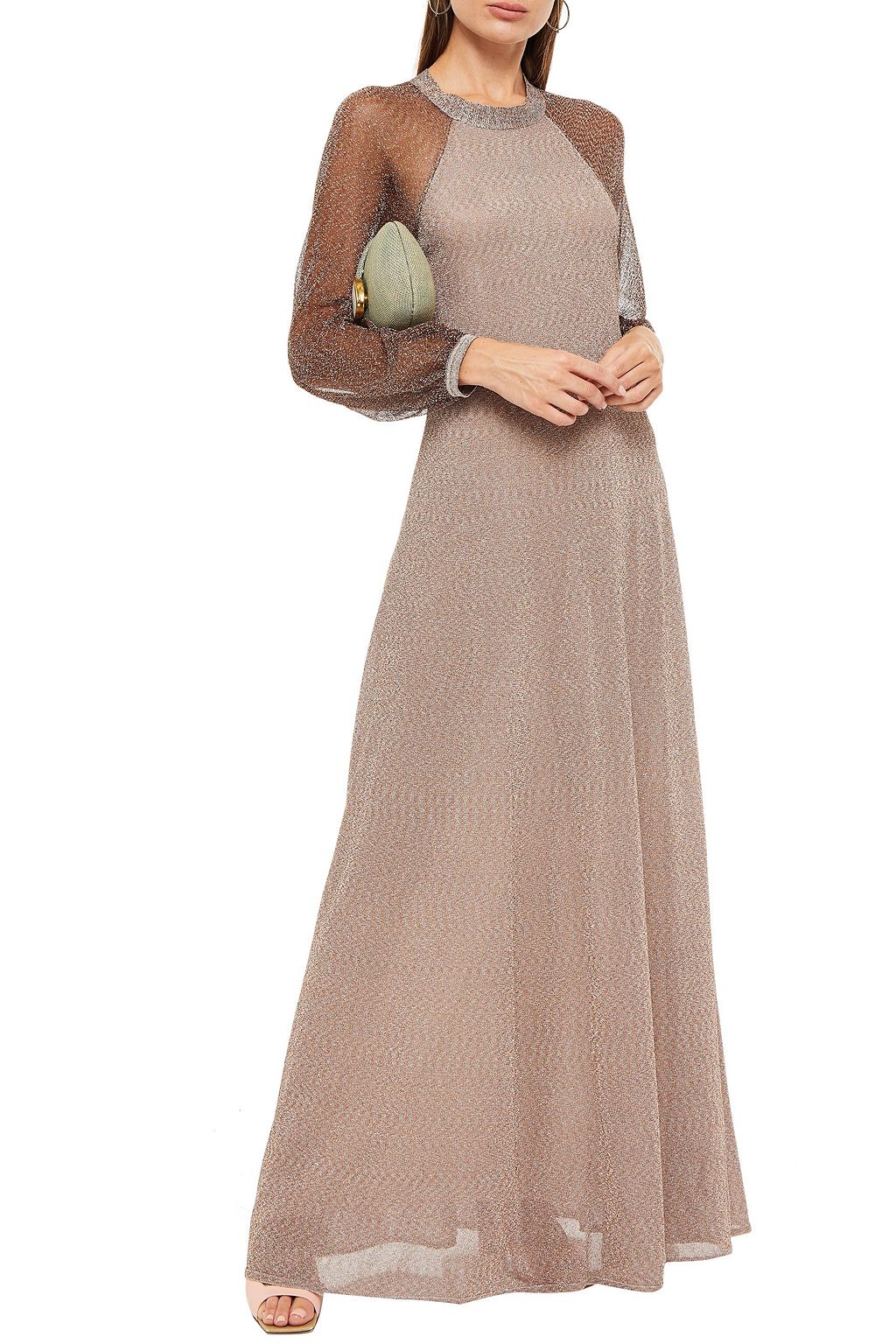 MISSONI Open-back burnout-effect metallic crochet-knit maxi dress