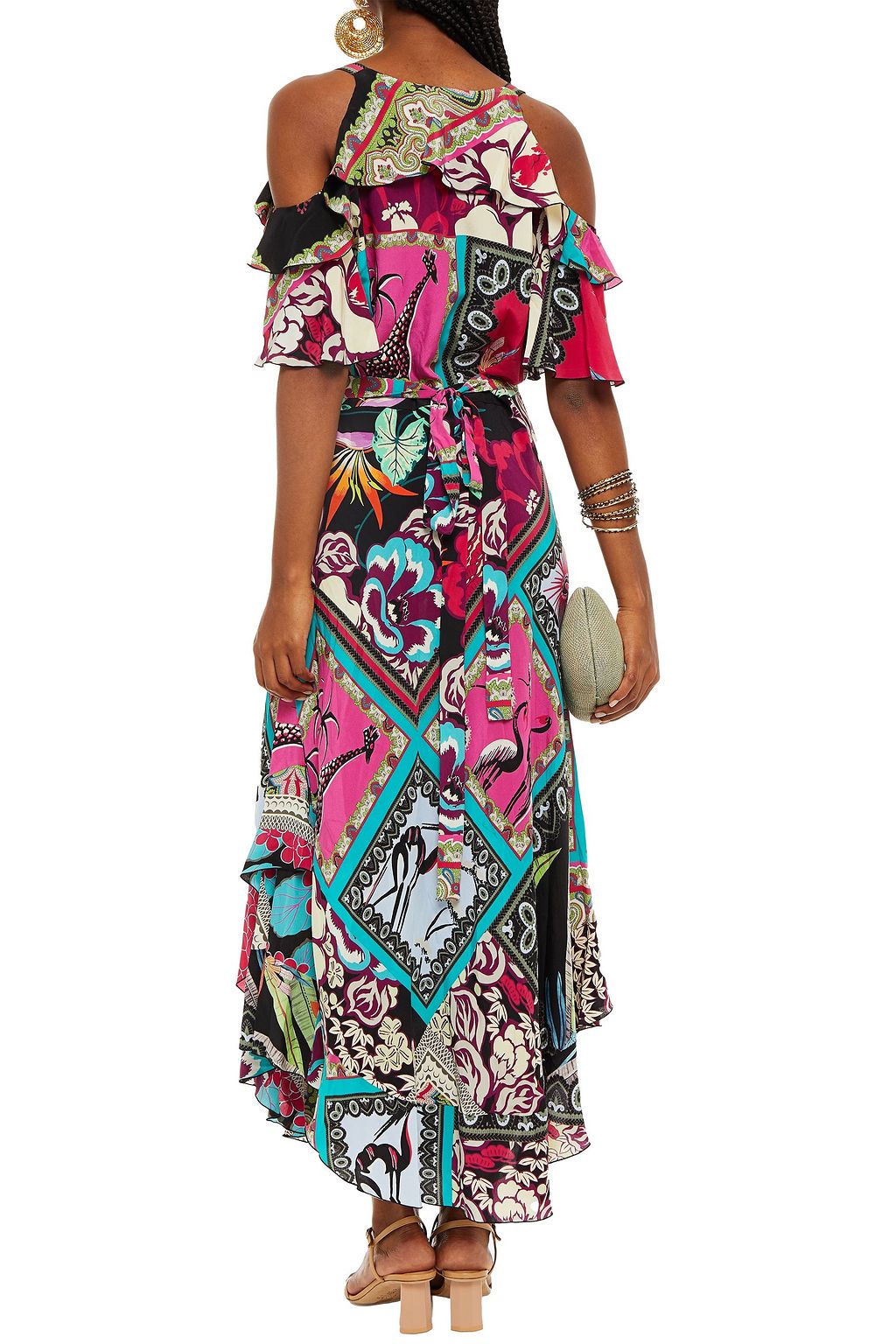 ETRO Cold-shoulder printed silk crepe de chine maxi dress