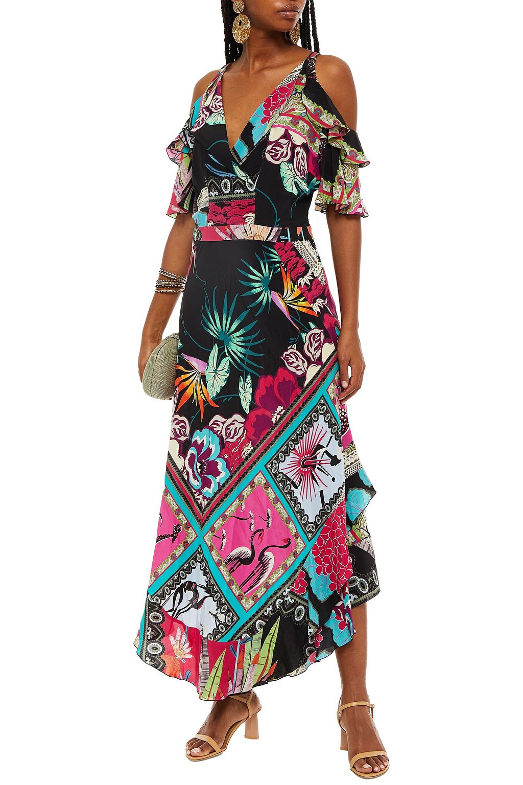 ETRO Cold-shoulder printed silk crepe de chine maxi dress