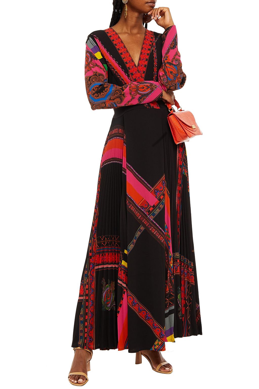 ETRO Wrap-effect pleated printed crepe maxi dress