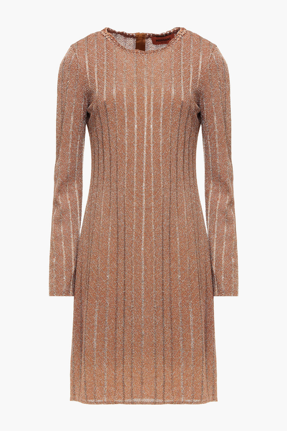 Missoni Woman Metallic Crochet-knit Mini Dress Light Brown Size 44